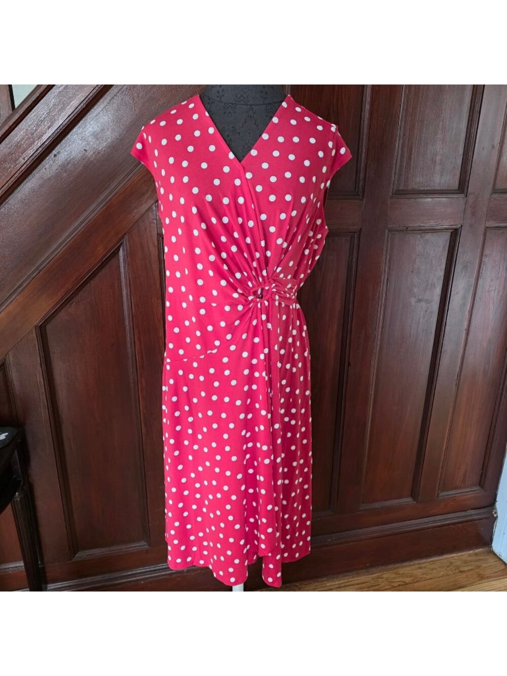 Signature By Robbie Bee Red Polka Dot Midi Dress Knot Detail Sleeveless Size PL